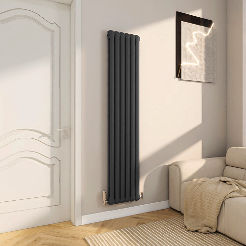 AICA (Anthracite, 1800x384mm) Modern designer Curved Panel 2 Column Radiator