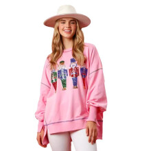 Weihnachts-Damen-Langarm-Tuniken-Oberteil, glitzerndes-Pink M