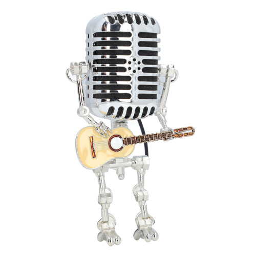 Metall-Mikrofonroboter mit Gitarre im 1