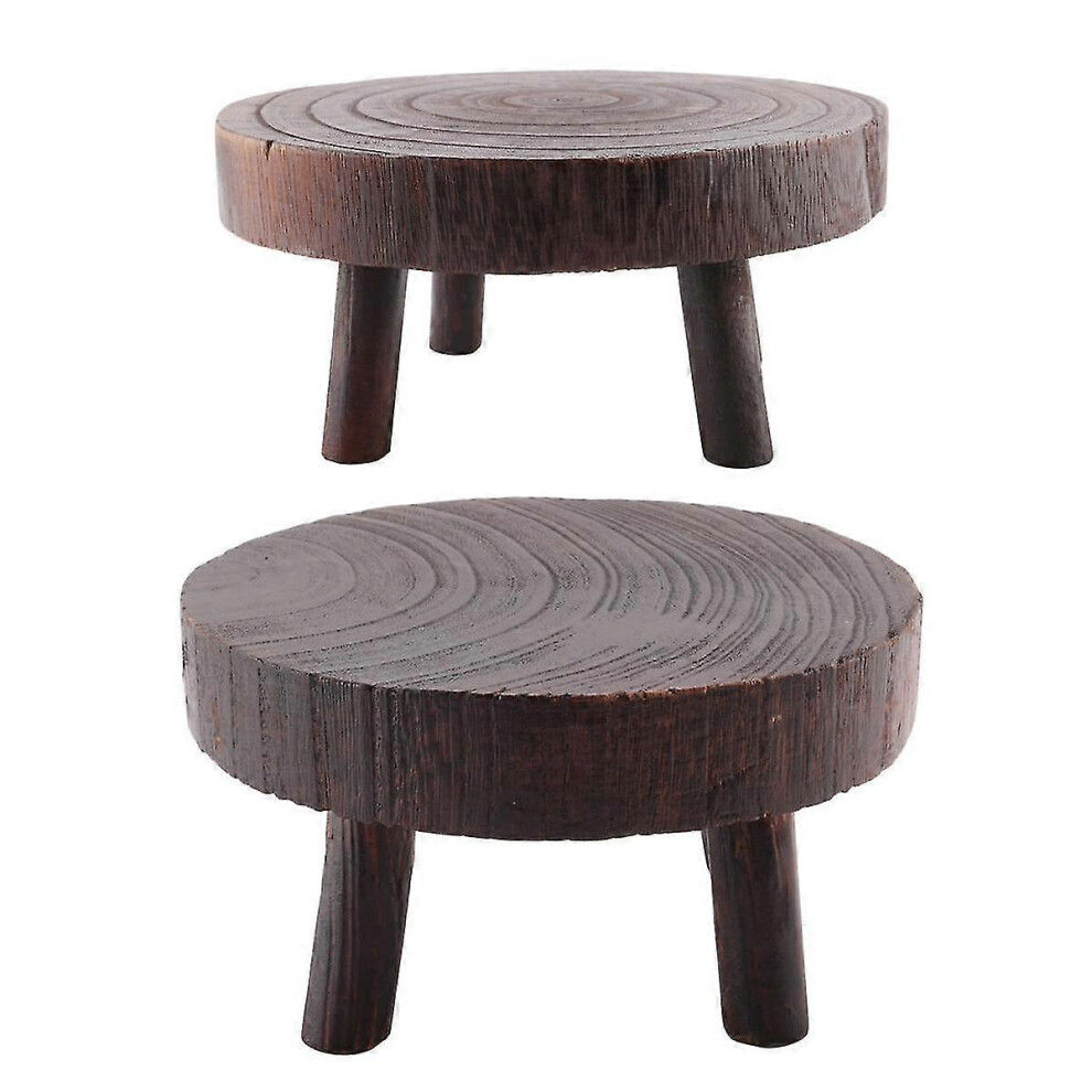 Kikidex (As Show, One Size) 2Pcs Mini Wooden Stool Flower Display Stand, Potted Plant Shelf Bonsai Rack, Vintage Wood Grain Gar