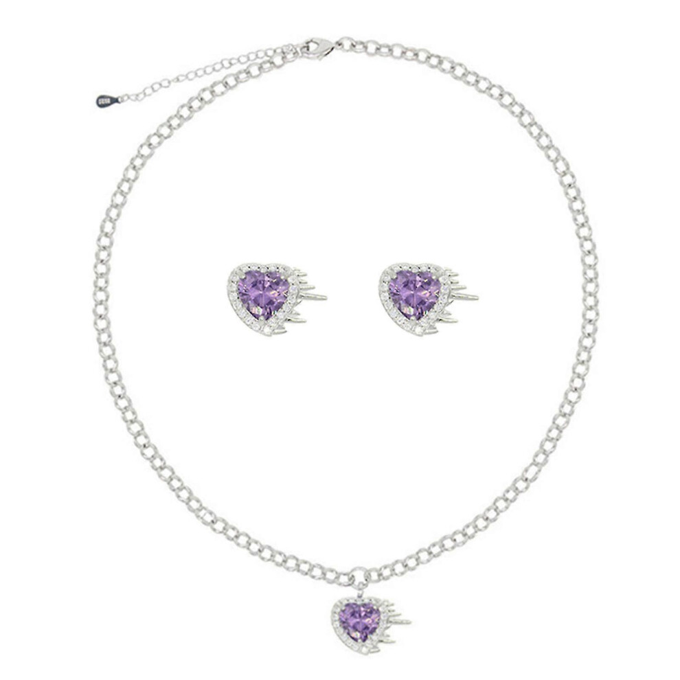 Kikidex (As Show, One Size) 3Pcs/Set Purple Diamond Love Necklace Stud Earrings Fashion Pendant Necklace