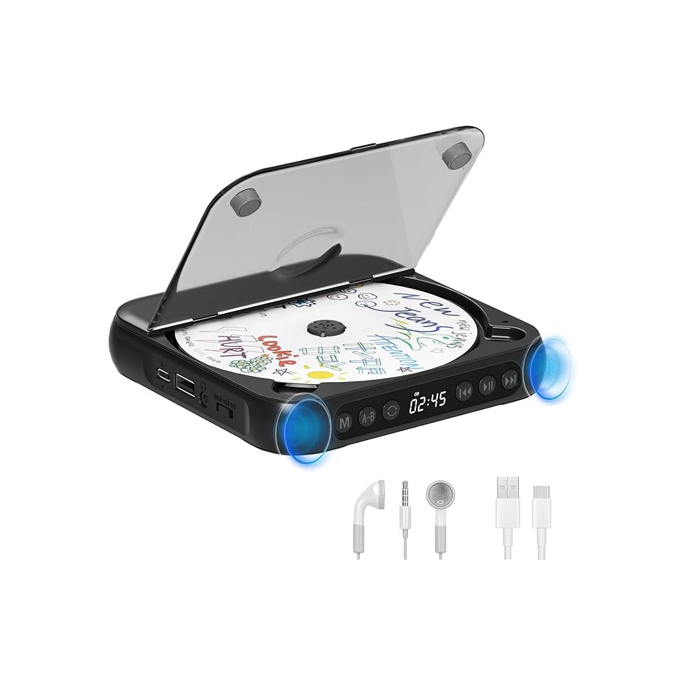 Portable Cd Player With Bluetooth 5.3, Rechargeable Cd Player Built-In Speakers, Headphones, Lcd Screen, Supports Cd/Aux/Usb And Repeat Modes 1234569878889
