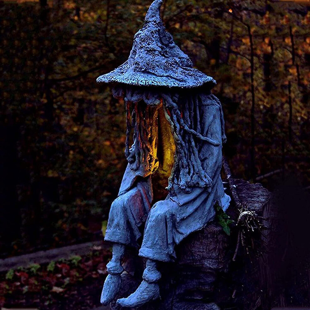 Kikidex (As Show, One Size) Halloween Ghost Statue, Hell Messenger With Lantern, Witch Resin Decoration Led S, The Ghost Seeking Hallowe Light