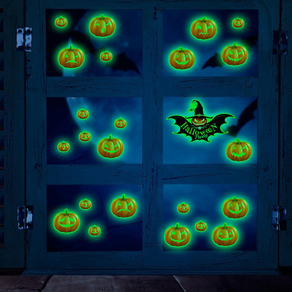 Kikidex (As Show, One Size) Glow In The Halloween Pumpkin Decal, Glow In The Halloween Pumpkin Decal, Removable Bat Wall Decor Dark
