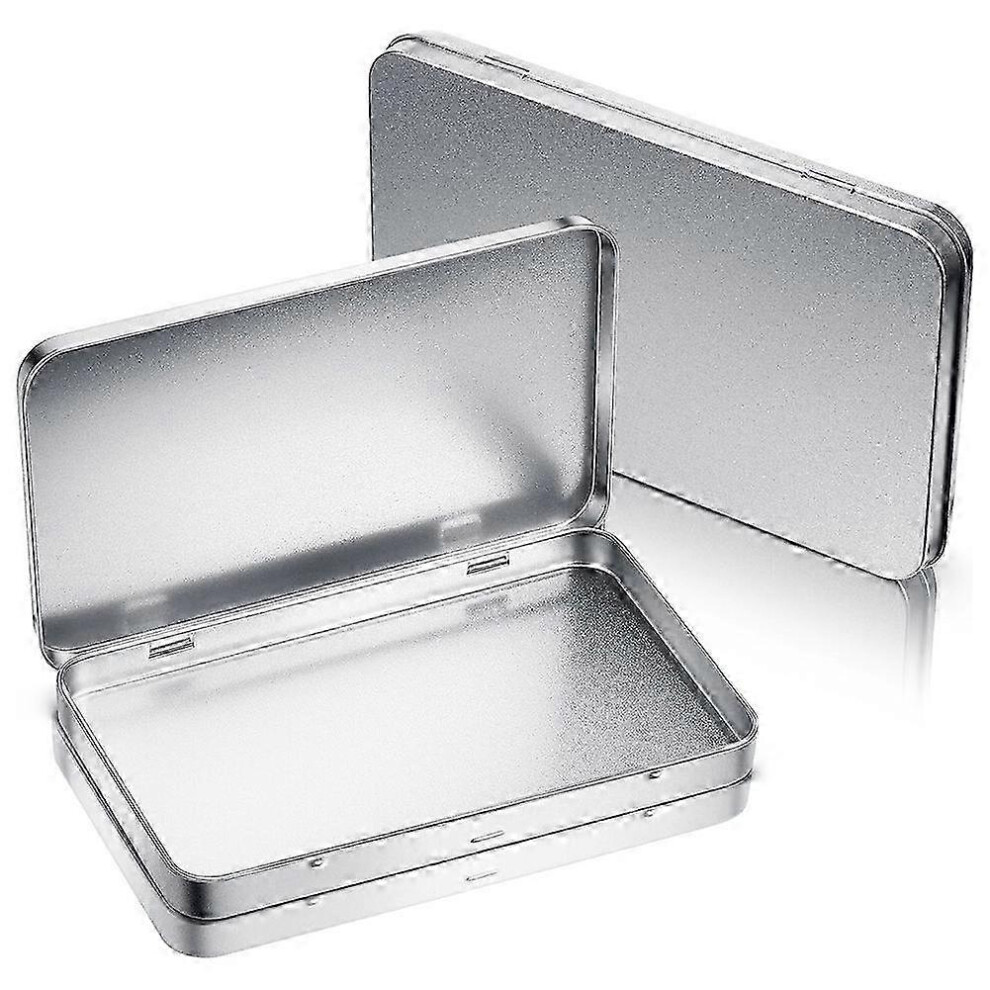 Kikidex (As Show, One Size) Rectangular Metal Tin Box With Lid Metal Hinged Lid Tin Metal Empty Tin Box Container Storag Silver