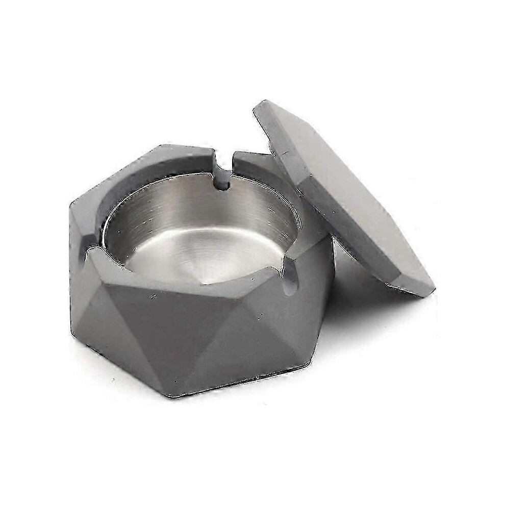 Kikidex (As Show, One Size) Outdoor Geometric Stained Concrete Ashtray With Lid_a