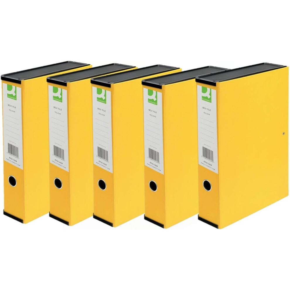 Q-Connect 75Mm Box File Foolscap Pack Of 5 Yellow