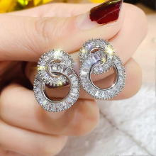Boucles d'oreilles créoles doubles argentées pour femme, bijou cadeau d'anniversaire, 1 paire