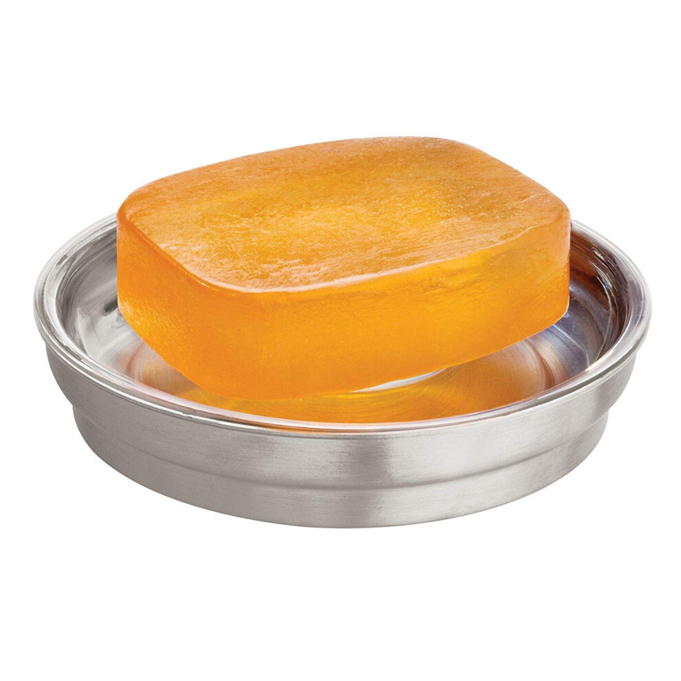 iDesign Austin Bathroom Holder, Metal Tray for Sinks and Showers, Dish for Bars of Solid Soap, Clear/Matte Silver, 11.2 cm x 11.2 cm x 2.4 cm-image-OPC-PMHF252-NEW