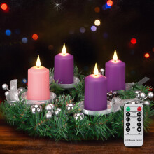 Daord D2 x H4 Advent LED Candles Set of 4 Christmas LED Flameless Pillar Candle 3 Purple and 1 Pink for Advent Rituals Festival and Special Occasions