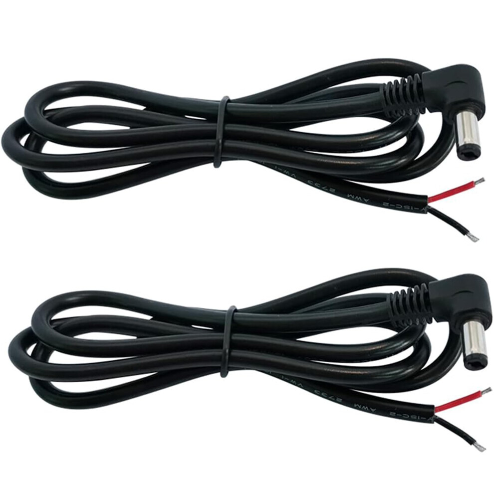 Penglin 2Pcs 16Awg Right Angle Dc Power Pigtails Cable, 5.5Mm X 2.5Mm Male Barrel Jack Plug To Bare Wire Open End Repair Cable For Cctv Security 759357482525
