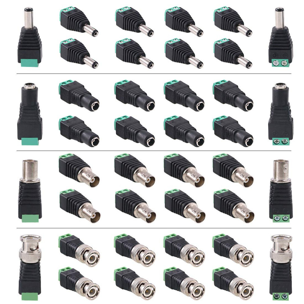 Hilitchi 40 Pcs (10 Pairs X Male + 10 Pairs X Female) 5.5Mm X 2.1Mm Female Male Dc Power Connector, Bnc Male Balun Connector For Led Strip Cctv 799862352739
