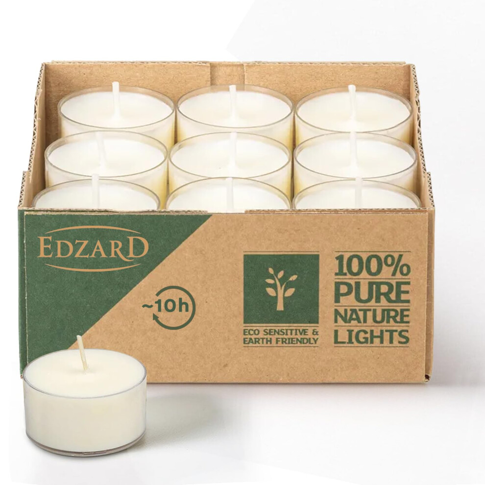 EDZARD Pack of 18 Tea Lights, White, Rapeseed Wax, Transparent Plastic Case, Burning Time Approx. 7 Hours-image-OPC-PMHF5CR-NEW