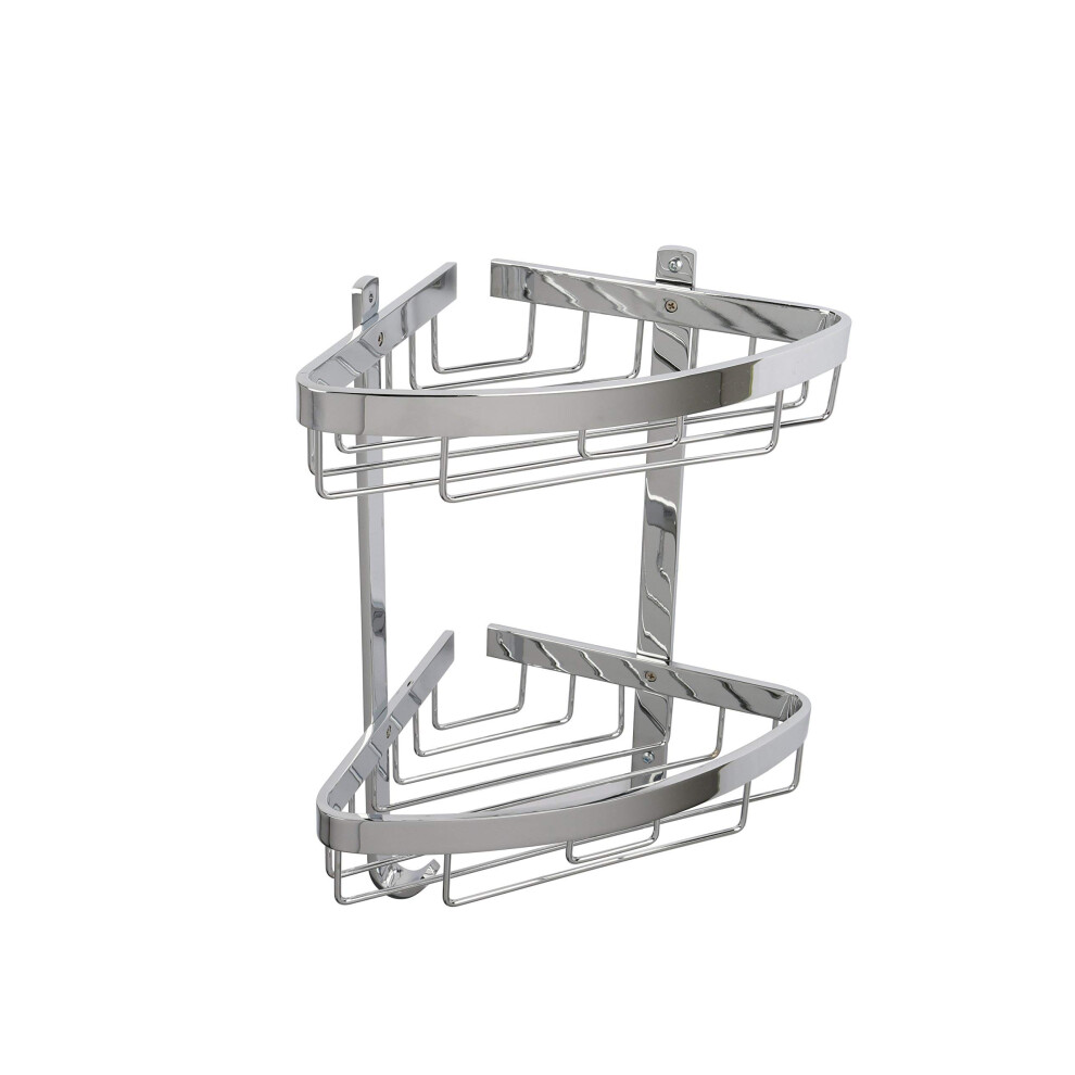 Croydex Large Corner Shower Caddy - Durable Aluminium Bathroom Shelves With Chrome Finish For Modern Bathrooms, 2-Tier Shower Corner Shelves With