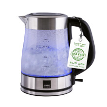 Sensio Home Electric Cordless Glass Kettle 1.7L Quiet Fast Boil with 3000W Rapid Boil Element, Includes Filter, Blue Illumination Jug with Swivel Base