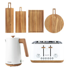 Salter Toronto Kettle, Toaster & Serving Board Set ? Kitchen Countertop, 55cm & 60cm Serving Board, Chopping & Pizza Boards, FSC?- Certified Acacia