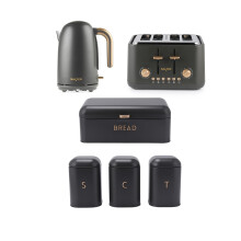 Salter Pebble 6-Piece Countertop Set - 1.7L 3kW Kettle, 4-Slice Toaster, 3-Piece Canister Set & Bread Bin, Tea, Coffee & Sugar Tins, Matching