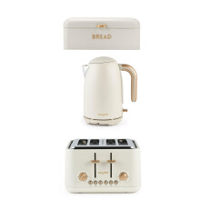 Salter Pebble Kettle, Toaster & Bread Bin Set - 1.7L Fast Boil Electric Water Kettle, 4-Slice Toaster with 6 Browning Levels, Powder Coated Carbon
