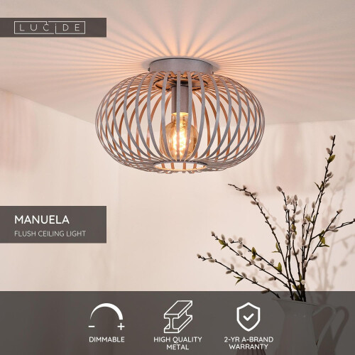 LUCIDE Manuela - Flush Ceiling Light - ? 39,5 cm - 1xE27 - Grey 2
