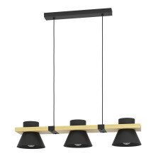 EGLO Pendant lighting Maccles, 3 lamp ceiling light fitting for dining room, FSC100HB, hanging lamp made of wood and black metal, E27 socket, 31"