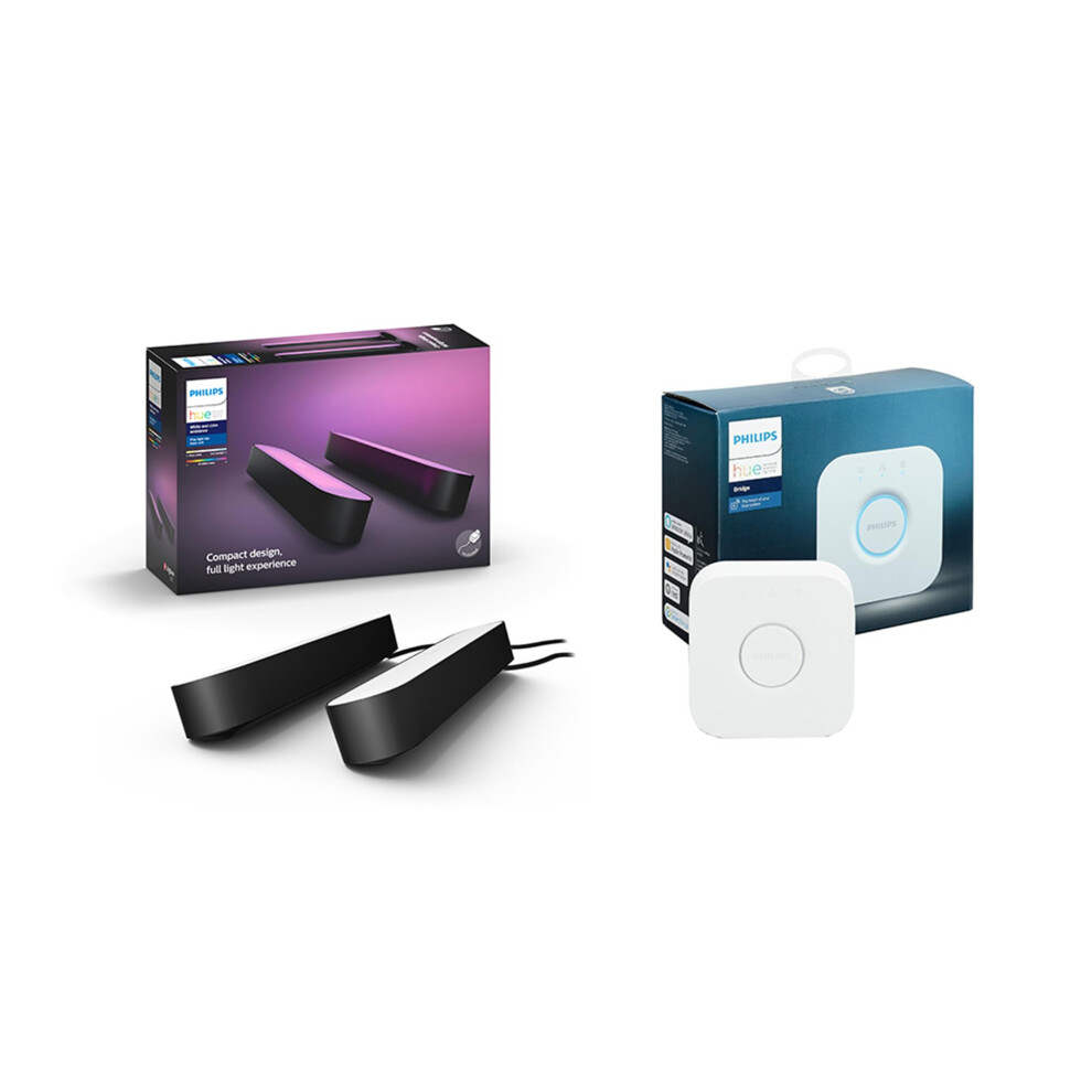 Philips Hue And Colour Ambiance Play Bar Twin Pack And Bridge White/Light