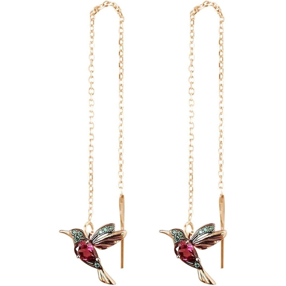 Kikidex (As Show, One Size) Pendant Earrings Hummingbird Zircon Long Earrings Amethyst Earrings Gold
