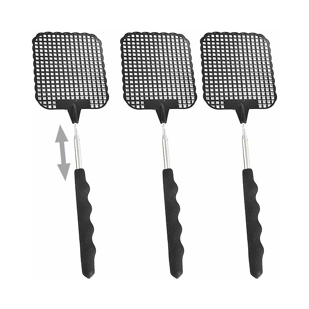 Kikidex (As Show, One Size) (Black) Fly Swatter Set Of 3, Telescopic Handle For Manual Pest Control, Portable Fly Swatter, Protect Your Kitchen. Black