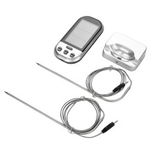 Digital Meat Thermometer BBQ Wireless Kitchen Baking Cooking Oven with 2 Read Probe Sliver