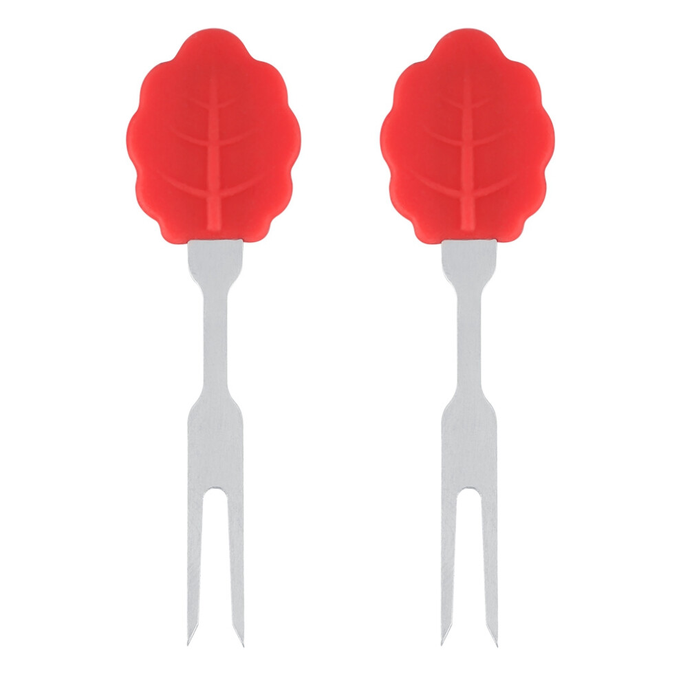 2Pcs Stainless Steel Leaf Shape Fork Barbecue BBQ Skewers Home Cooking Fruit Snacks(Red)-image-OPC-PMHFD7Y-NEW