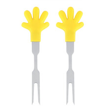 2Pcs Stainless Steel Palm shape Fork Barbecue BBQ Skewers Home Cooking Fruit Snacks(Yellow)