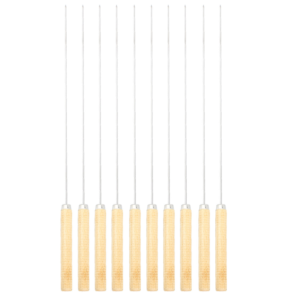 10Pcs/set Stainless Steel Wooden Handle Barbecue BBQ Fork Roasting Stick Skewer-image-OPC-PMHFD95-NEW