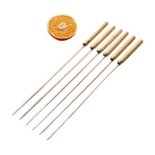 Stainless steel wooden handle barbecue stick wooden handle flat stick round barbecue needle mutton kebab stick barbecue fork
