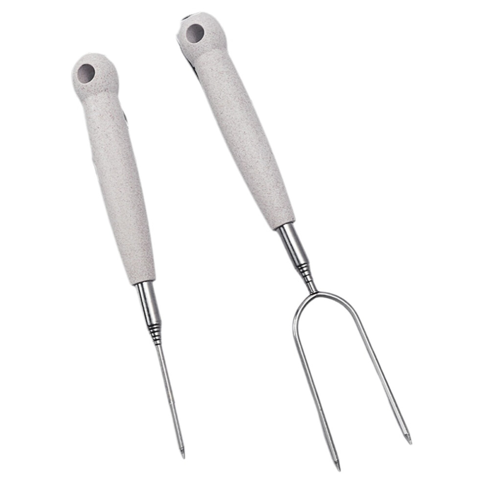 Outdoor BBQ Stainless Steel Telescopic Barbecue Fork U-shaped Wooden Handle Marshmallow Stick Barbecue Fork Barbecue Sticks-image-OPC-PMHFDFB-NEW