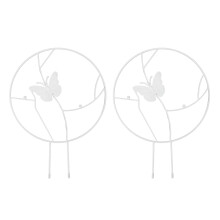 2PCS Flower Plant Support Stand Iron Climbing Frame for Home Garden Round Ring Design White