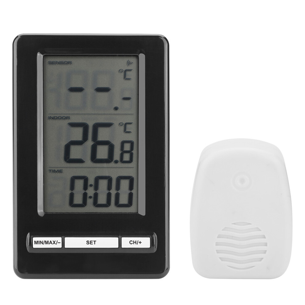 LCD Wireless Digital Desktop Table Clock Outdoor Indoor Temperature Measure Thermometer