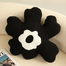Hugging Pillow Flower Shaped Sponge Filling Soft Thick Decorative Throw Pillow for Sofa Black
