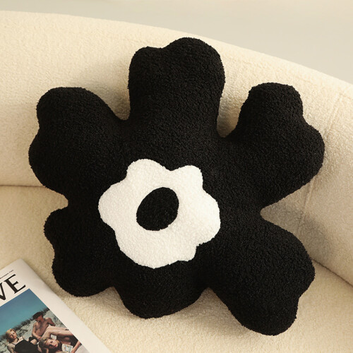 Hugging Pillow Flower Shaped Sponge Filling Soft Thick Decorative Throw Pillow for Sofa Black 1