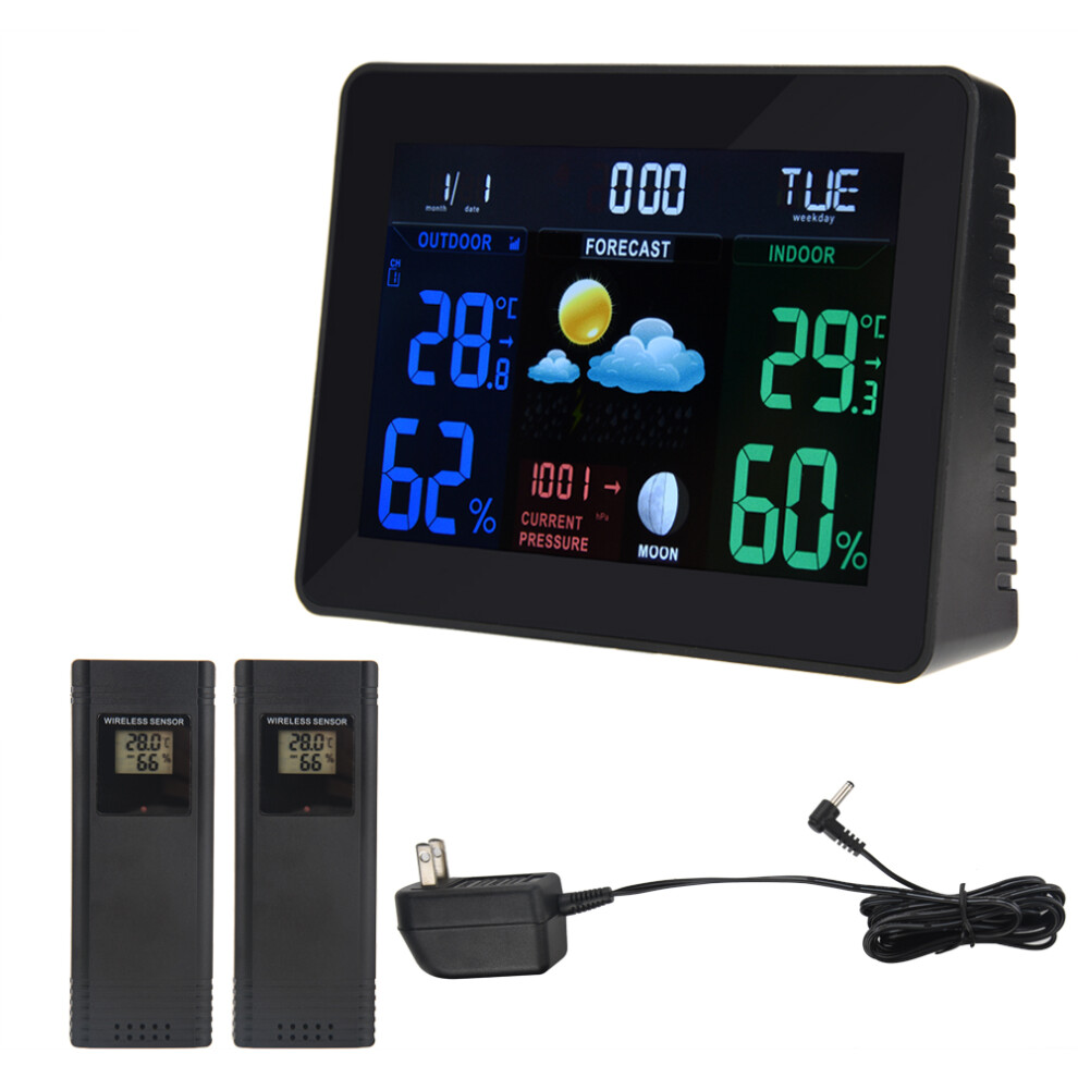 Wireless Weather Station Indoor Outdoor Temperature Humidity Meter Color Alarm Clock US
