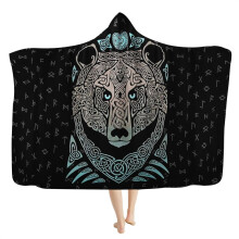 Viking Hooded Blanket Mens Doodle Cape Blanket Runes and Compass Totem 3D Printing Comfortable Soft Flannel Blanket with Hood Bedding