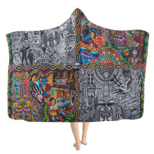 Viking Hooded Blanket Mens Doodle Cape Blanket Runes and Compass Totem 3D Printing Comfortable Soft Flannel Blanket with Hood Bedding