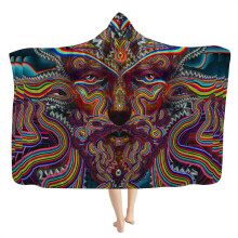 Viking Hooded Blanket Mens Doodle Cape Blanket Runes and Compass Totem 3D Printing Comfortable Soft Flannel Blanket with Hood Bedding