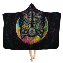 Viking Hooded Blanket Mens Doodle Cape Blanket Runes and Compass Totem 3D Printing Comfortable Soft Flannel Blanket with Hood Bedding