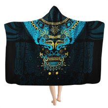 Viking Hooded Blanket Mens Doodle Cape Blanket Runes and Compass Totem 3D Printing Comfortable Soft Flannel Blanket with Hood Bedding