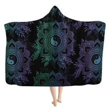 Viking Hooded Blanket Mens Doodle Cape Blanket Runes and Compass Totem 3D Printing Comfortable Soft Flannel Blanket with Hood Bedding