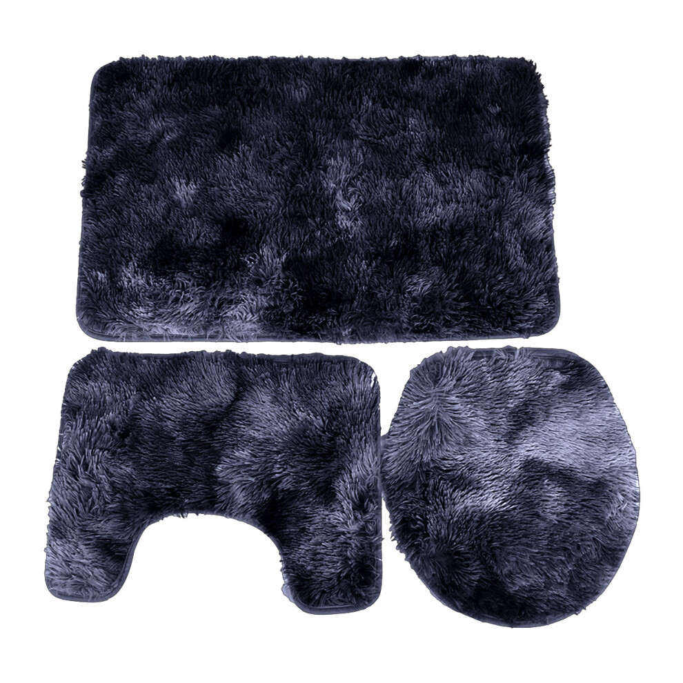 3Pcs Bathroom Rug Set Soft Non Slip Toilet Lid Cover Bath Mat Contour Rug Home Decoration Navy Blue