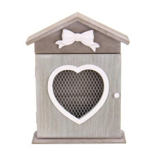 Wall-Mounted Wooden Key Box with 6 Hooks - European Style Decor Storage Cabinet, Retro Home Heart Design