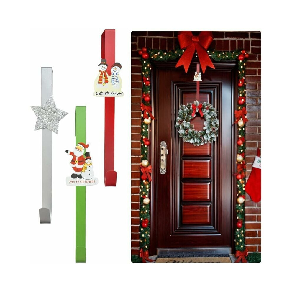 3 Pcs Wrought Iron Christmas Wreath Hook Wreath Hanger Hook Door Hook Fixing Garland Hanging Hook For Wreath Christmas Decor-Star Snowman Santa 9183899045299