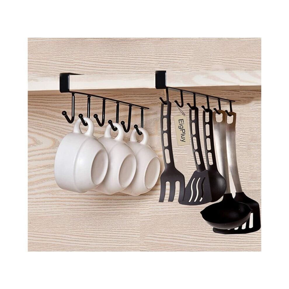 2Pcs Cup Wine Cups Glasses Storage Hooks Kitchen Utensils Ties Belts And Scarf Hanging Rack Holder Hook Under Cupboard Cabinet No Drilling,Black 9183899045596