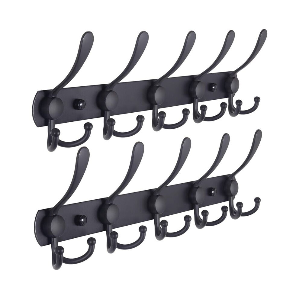 Wall Coat Rack, Wall Coat Hook - Ultra-Strong Stainless Steel, 5 Triple Hooks, Coat Rack For Coats, Hats, Towels, Entryway, Bathroom, Black 9183899045688