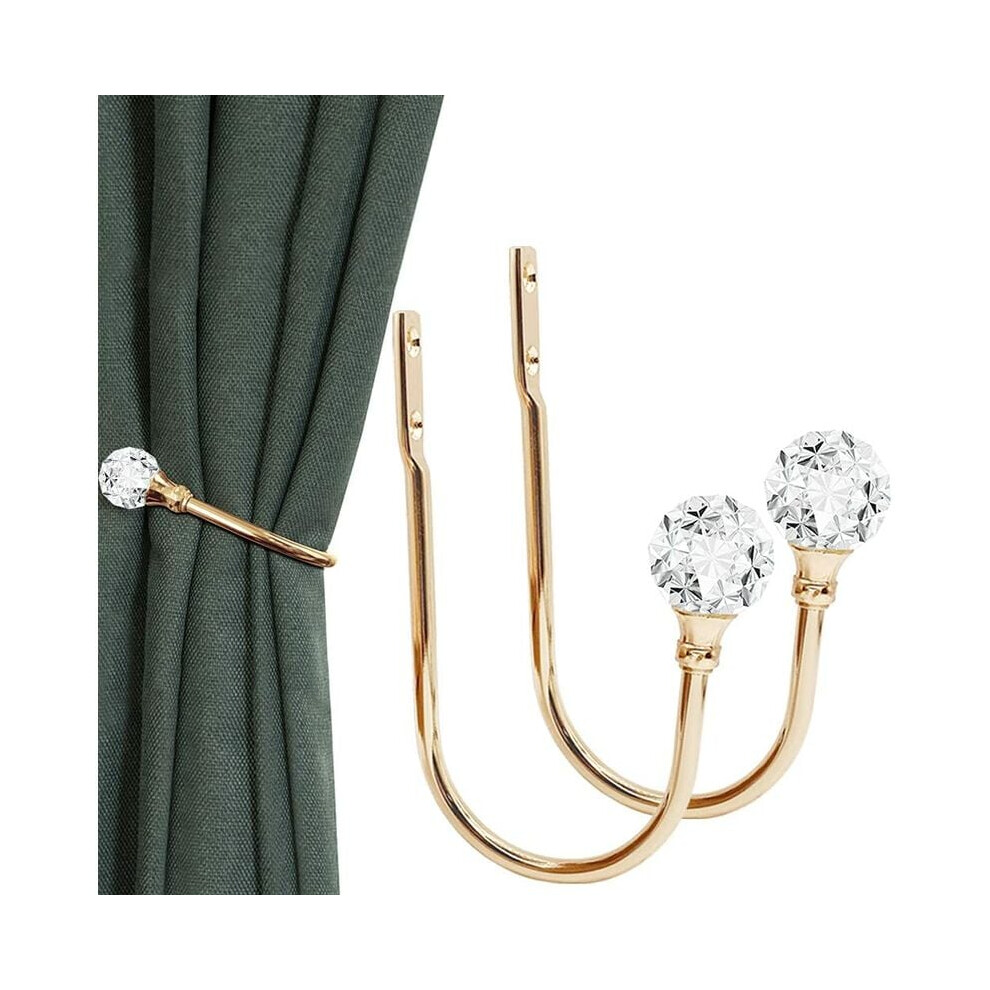 Curtain Tiebacks, Tieback Hooks With Crystal Ball For Drapery, Gold Metal, Decorative Curtain Holder For Home, Office 9183899045992
